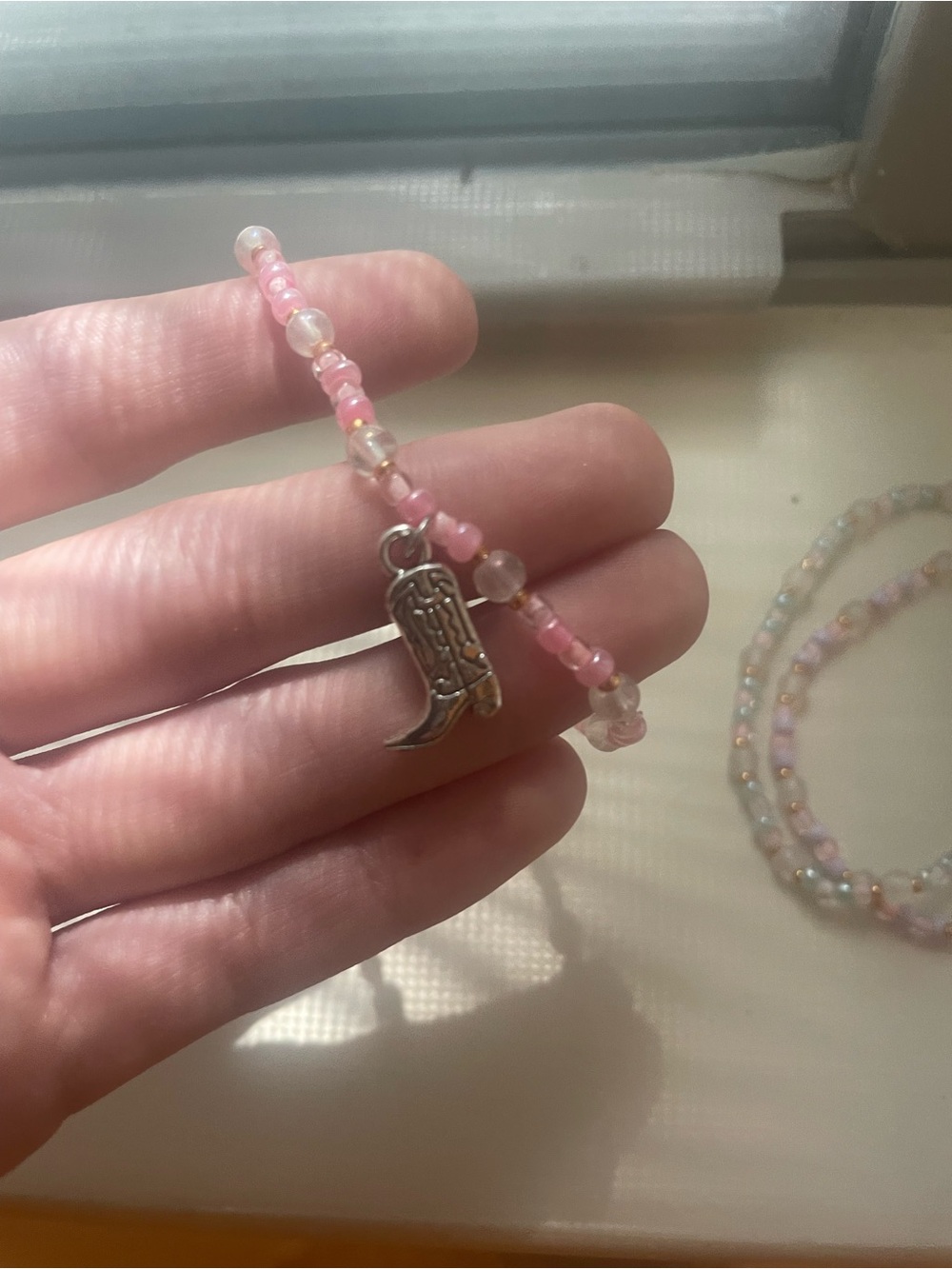 Pastel Beaded Stretchy Bracelet Set with boot Charm X3 - Picture 2 of 4
